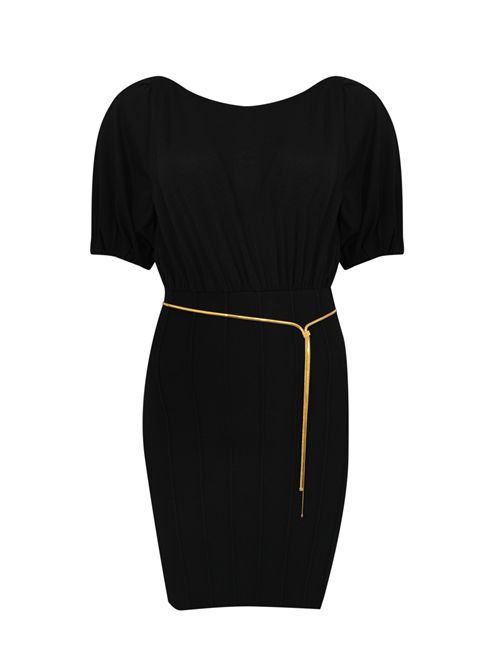 Abito in maglia di viscosa con cintura gioiello Nero Elisabetta Franchi | AM94T62E2110